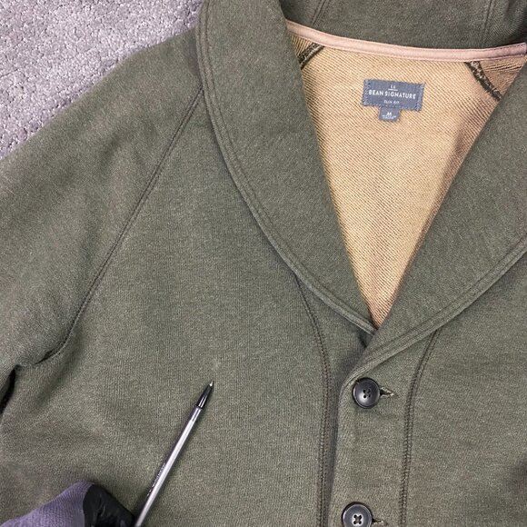 LL Bean Signature Shawl Collar Cardigan Sweatshirt Sweater Men's Medium Green - Picture 3 of 10